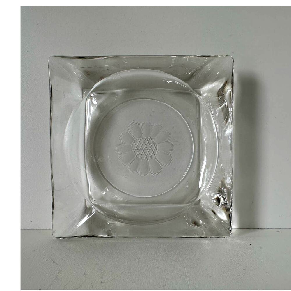 Vintage W J Hughes "Cornflower" ashtray with etched flower center, 2 available